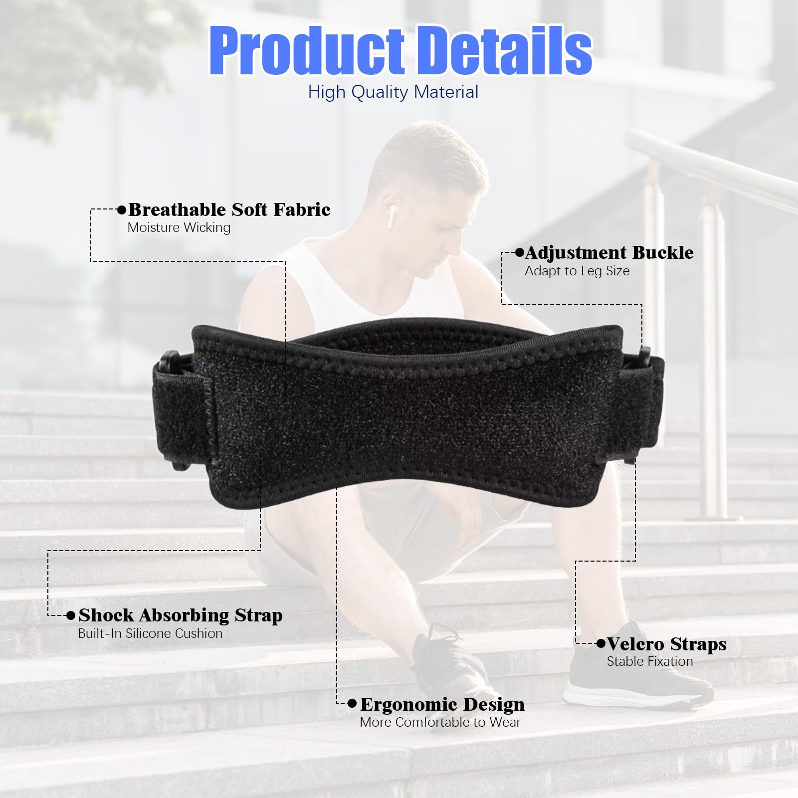 2 Piezas Rodillera Rotuliana Ajustable, Cinta Rotuliana, Rodilleras Menisco y Ligamento con Correa para Tendón Rotuliano, para Senderismo, Saltar, Fútbol, Alivio de la Tendinitis, Negro