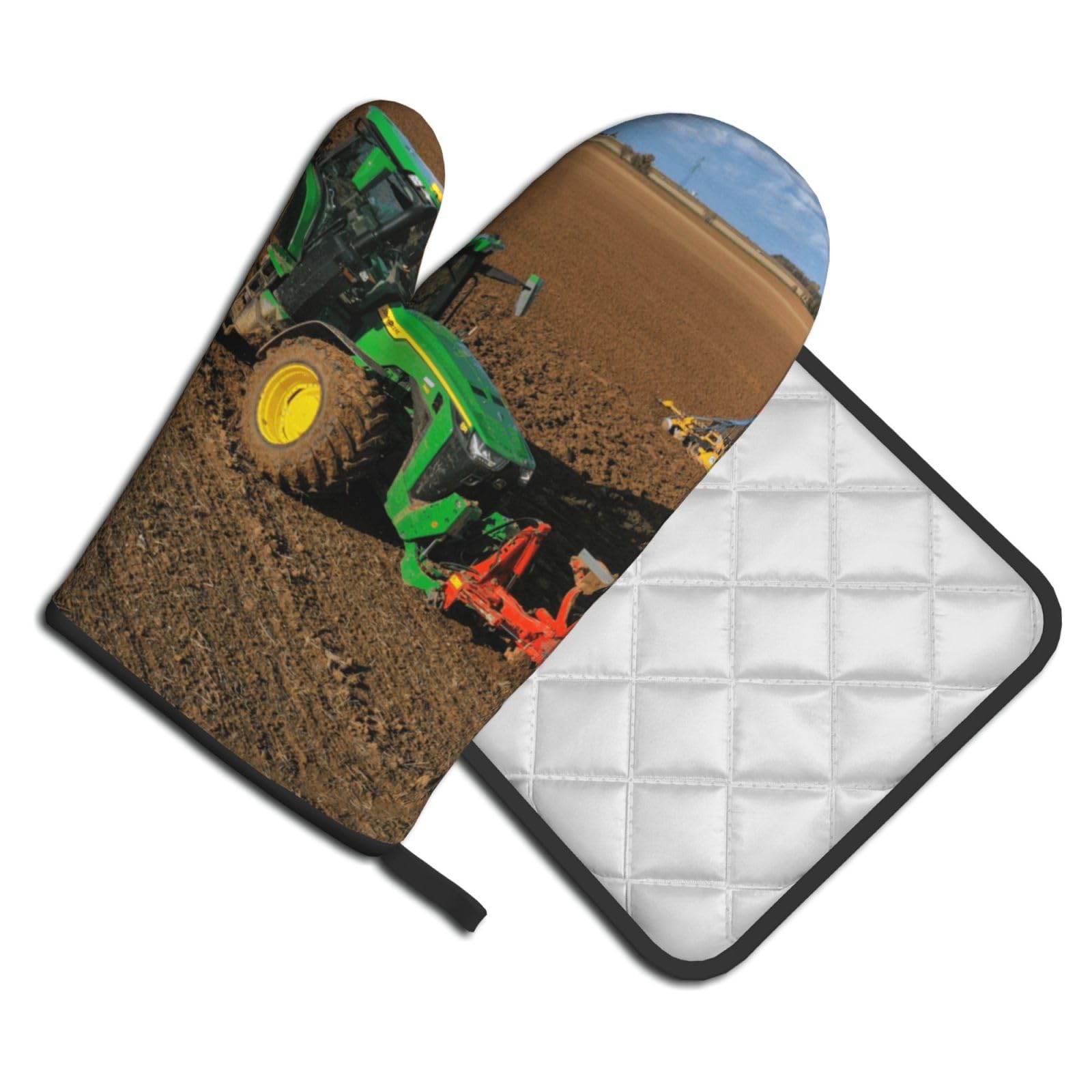 Oven Mitts and Pot Holders Set of 2 Pcs, Tractor farm Printed Heat Resistant Kitchen Gloves Potholders for Cooking Baking Grilling