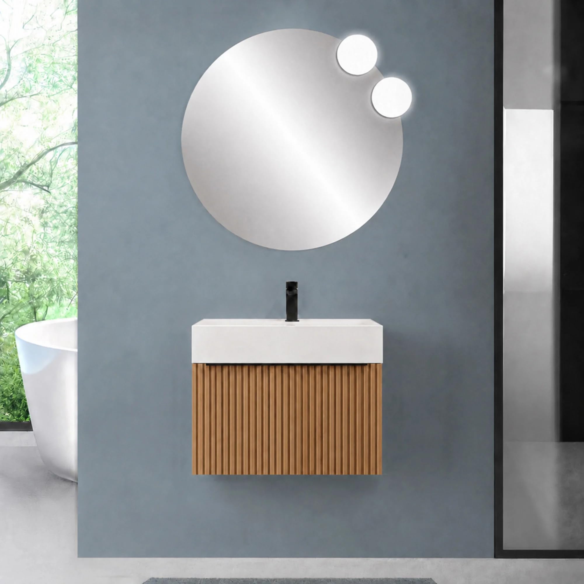 Inbagno Mobile Bagno Sospeso 80 cm Rovere Africa Lavabo Resina Linea Nara