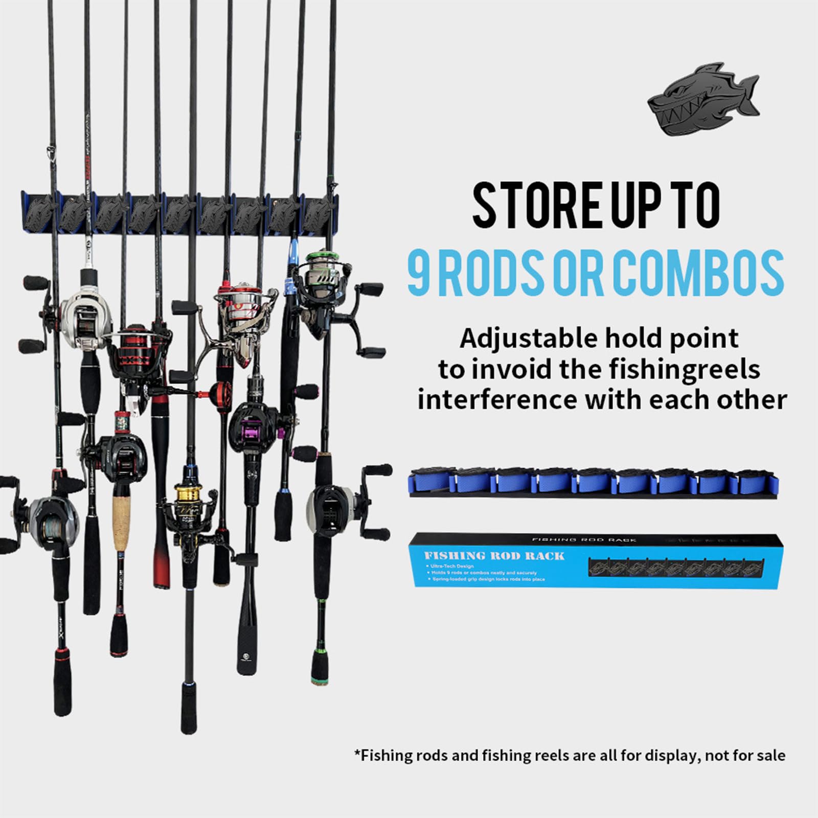Supporto per canna da pesca a parete per 9 canne da pesca, supporto verticale per garage, cabina e cantina, accessorio da pesca