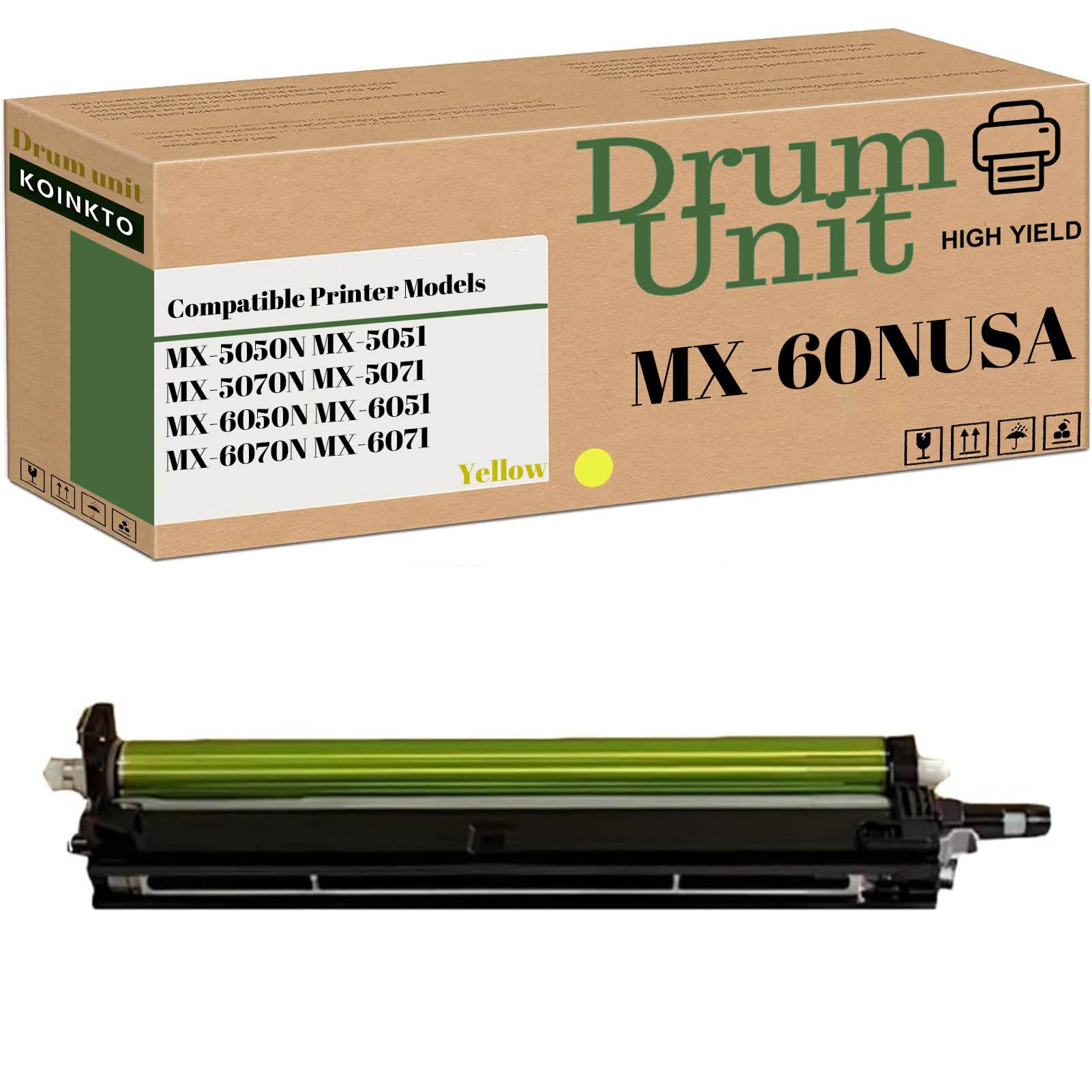 MX60NUSA MX-60NU-SA - Unità tamburo compatibile per stampanti Sharp MX-5050N, MX-5051, MX-5070N, MX-5071, MX-6050N, MX-6051, MX-6070N, MX-6071, confezione da 1 pezzo, colore: giallo