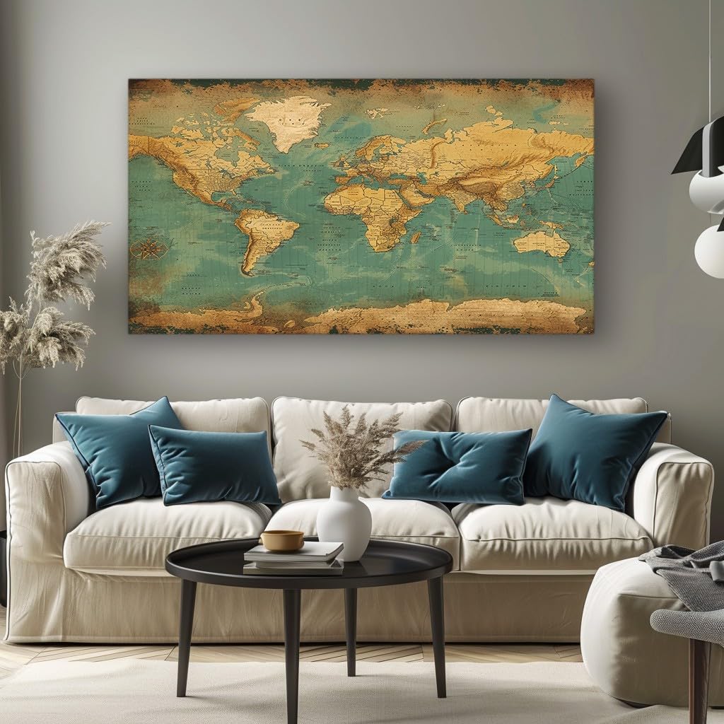 MKBKLI Abstract Canvas Wall Art for Living Room World Map Paintings for Bedroom, Office, Kitchen - Home Decor Pictures, 50x100cm