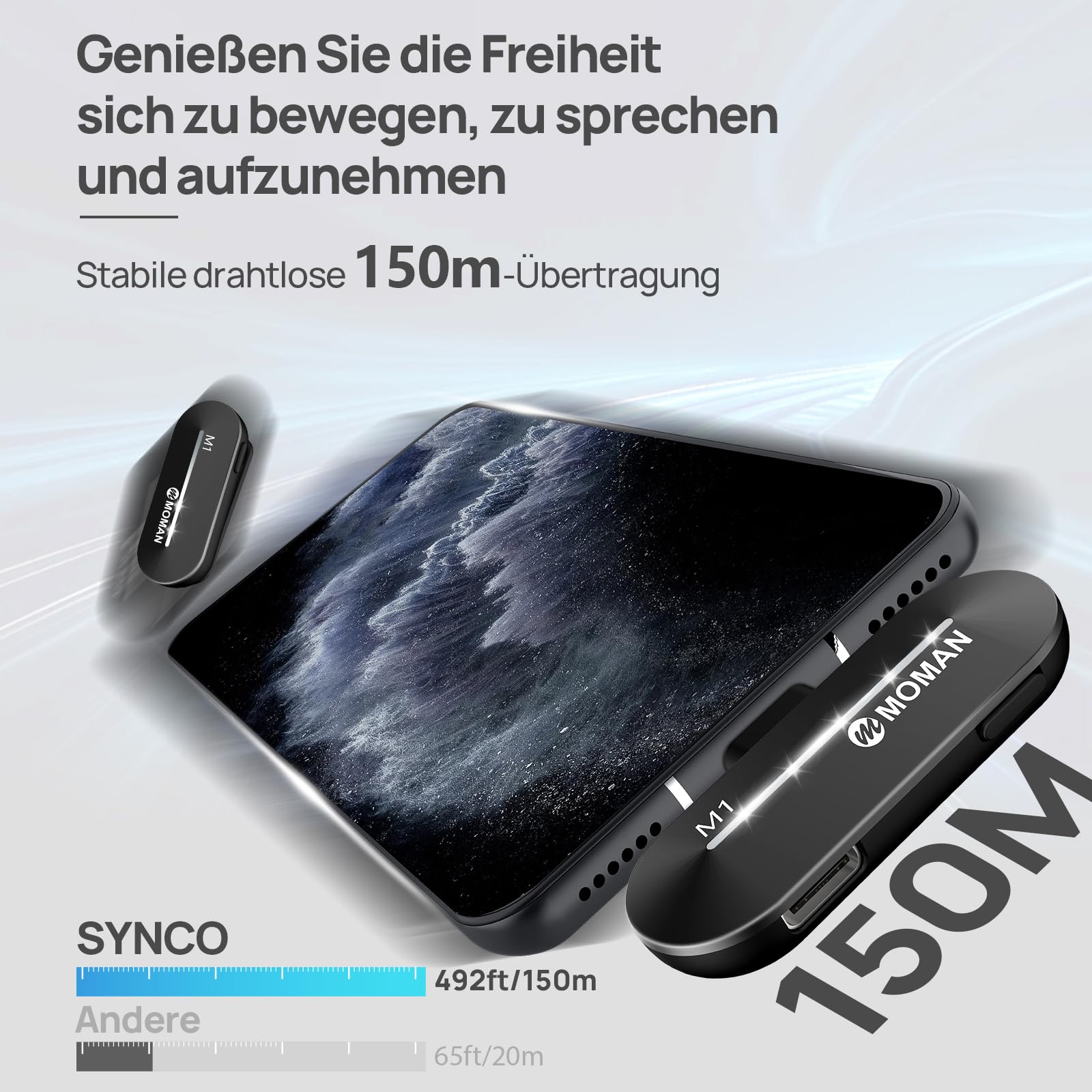 Moman Kabelloses Lavalier Microphone, CP1X(C) 2.4GHz【Type-C&USB】 2TX&1RX Ansteckmikrofon für Android Phones Tablet Vlog Live-Streaming Tiktok,Drahtloses-Lavalier-Mikrofon-Funkmikrofon-Smartphone