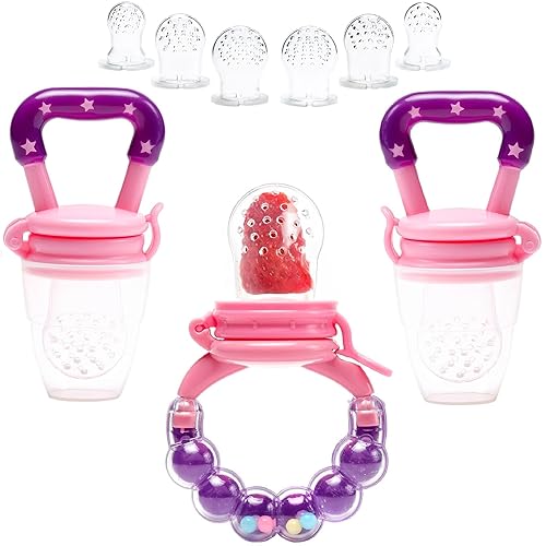 Miniatura 1 de Shakar Chupete alimentador de frutas para bebés, paquete de 3 chupetes de silicona para alimentos para bebés, alimentador de silicona para