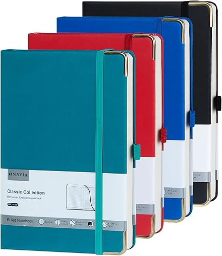 Cuaderno rayado A5, papel grueso de 3.53 ozm, paquete de 4 cuadernos de tapa dura para escribir, trabajo, viajes, escuela, diarios universitarios