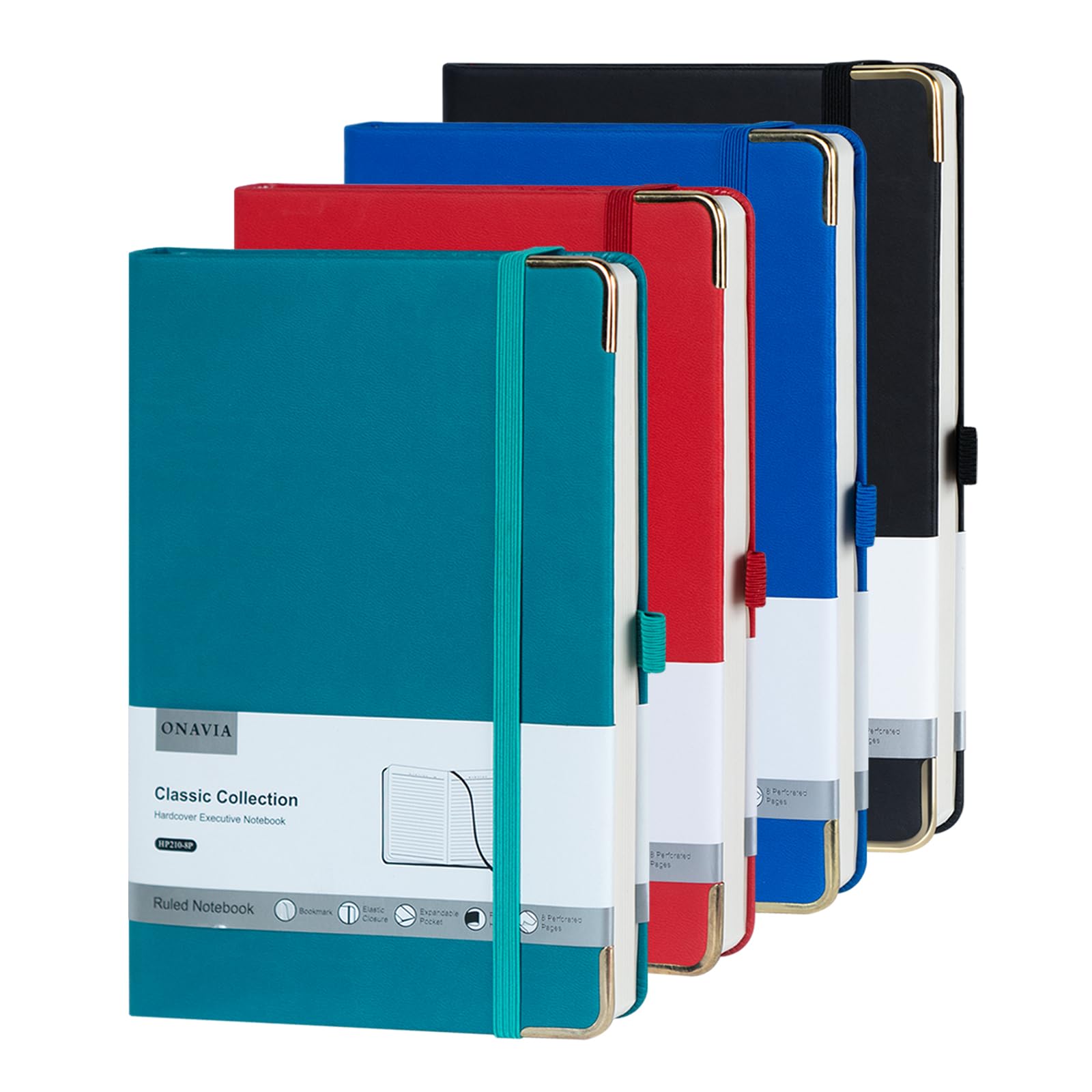 ONAVIA Quaderno a righe formato A5, carta spessa da 100 g/m², confezione da 4 quaderni con copertina rigida per scrittura, lavoro, viaggi, scuola, università, diari a righe per donne e uomini, in