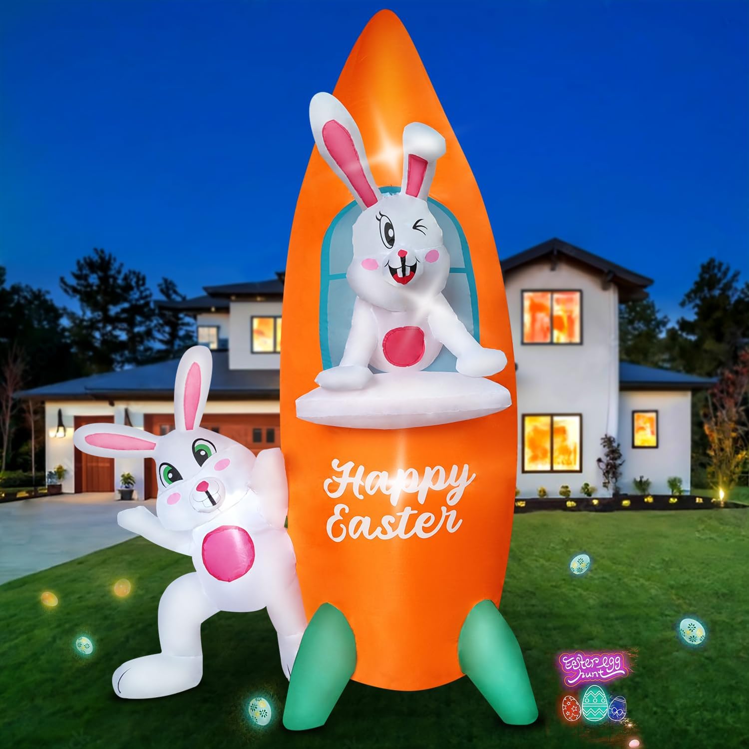 Easter Inflatables Outdoor Yard Decorations 6 FT Carrot Rocket Bunny