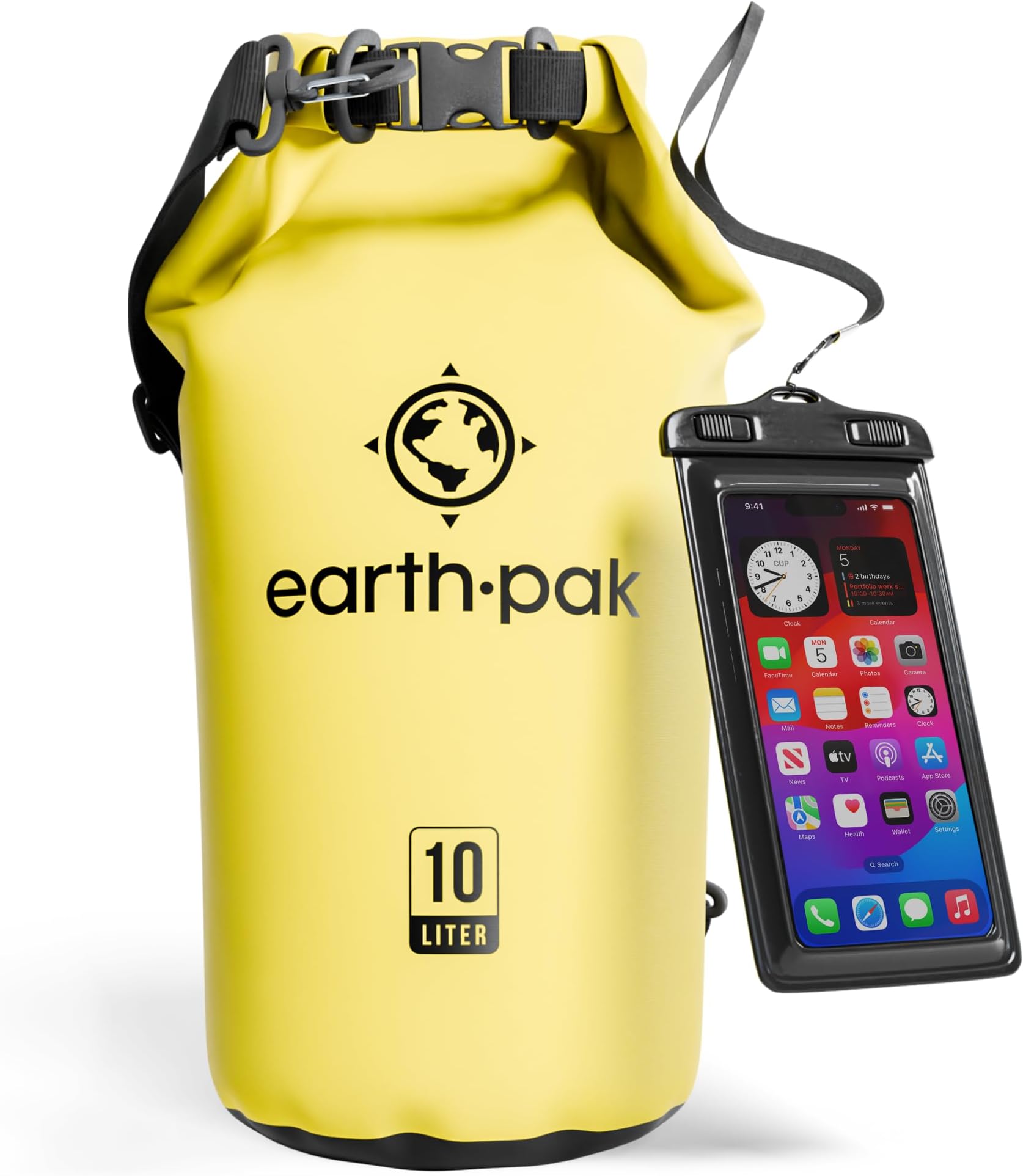 Earth Pak -Waterproof Dry Bag - Roll Top Dry Compression Sack Keeps Gear Dry for Kayaking, Beach, Rafting, Boating, Hiking, Camping and Fishing with Waterproof Phone Case
