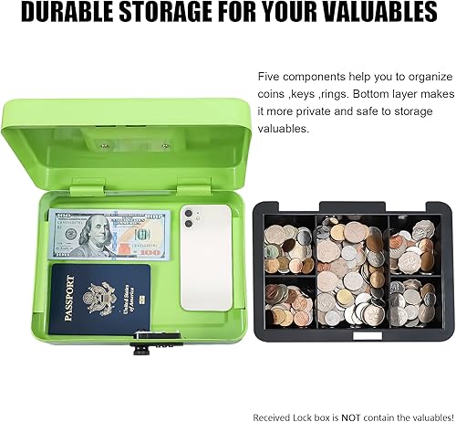 Miniatura 4 de KYODOLED - Caja de dinero grande con cerradura de combinación, caja de metal segura para dinero, caja de almacenamiento con bandeja de dinero, 9.84