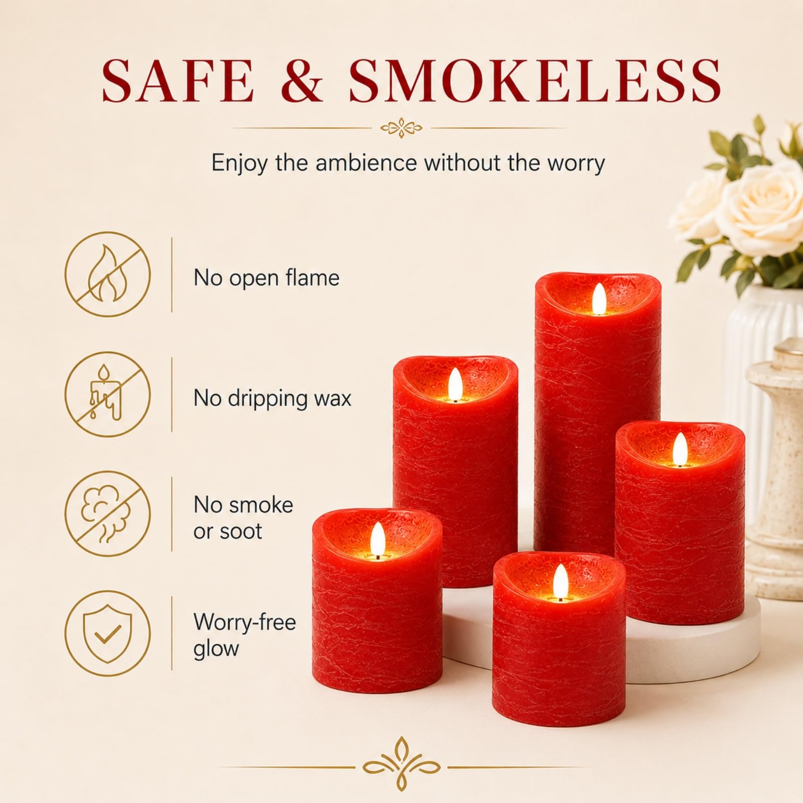 Mateju 8 Pezzi Candele LED Fiamma Oscillante con Telecomando e Timer, Candele LED Decorative a Batteria Luci Senza Fiamma Lunghe per Interni Esterni Camera da Letto Sala (Rosso)