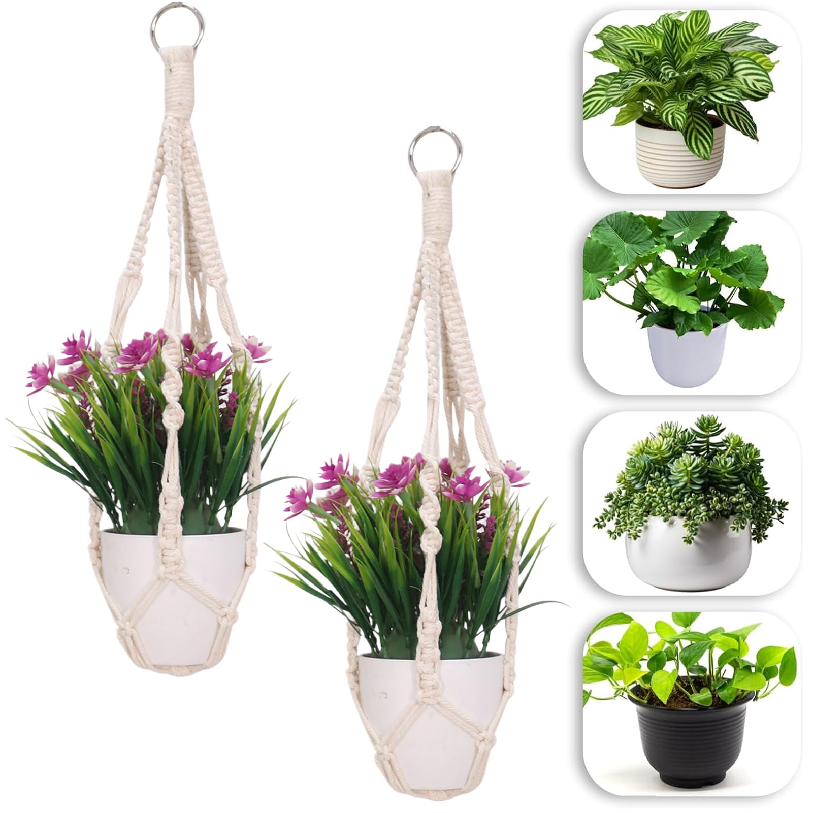 Cesto da appendere per piante da giardinaggio, vaso da fiori in macramè fatto a mano, tasca in corda di cotone, vaso da fiori per interni, decorazione da parete in stile Boho per la casa