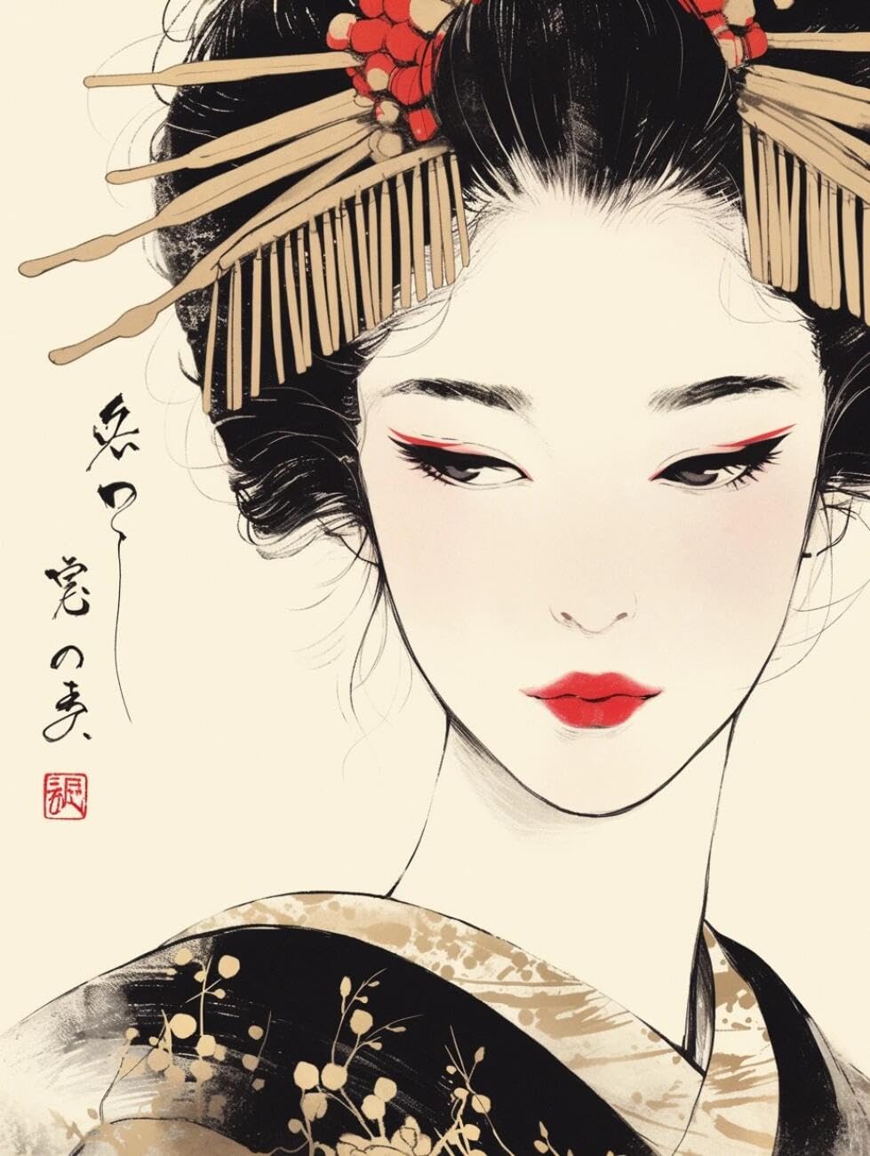 Rqwybcaxn Bead Embroidery Kits Japanese Oiran 40x50cm