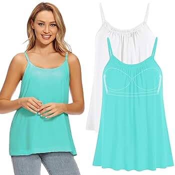 MS.ING 2PCs Women Flowy Pleated Camisole with Built in Bra