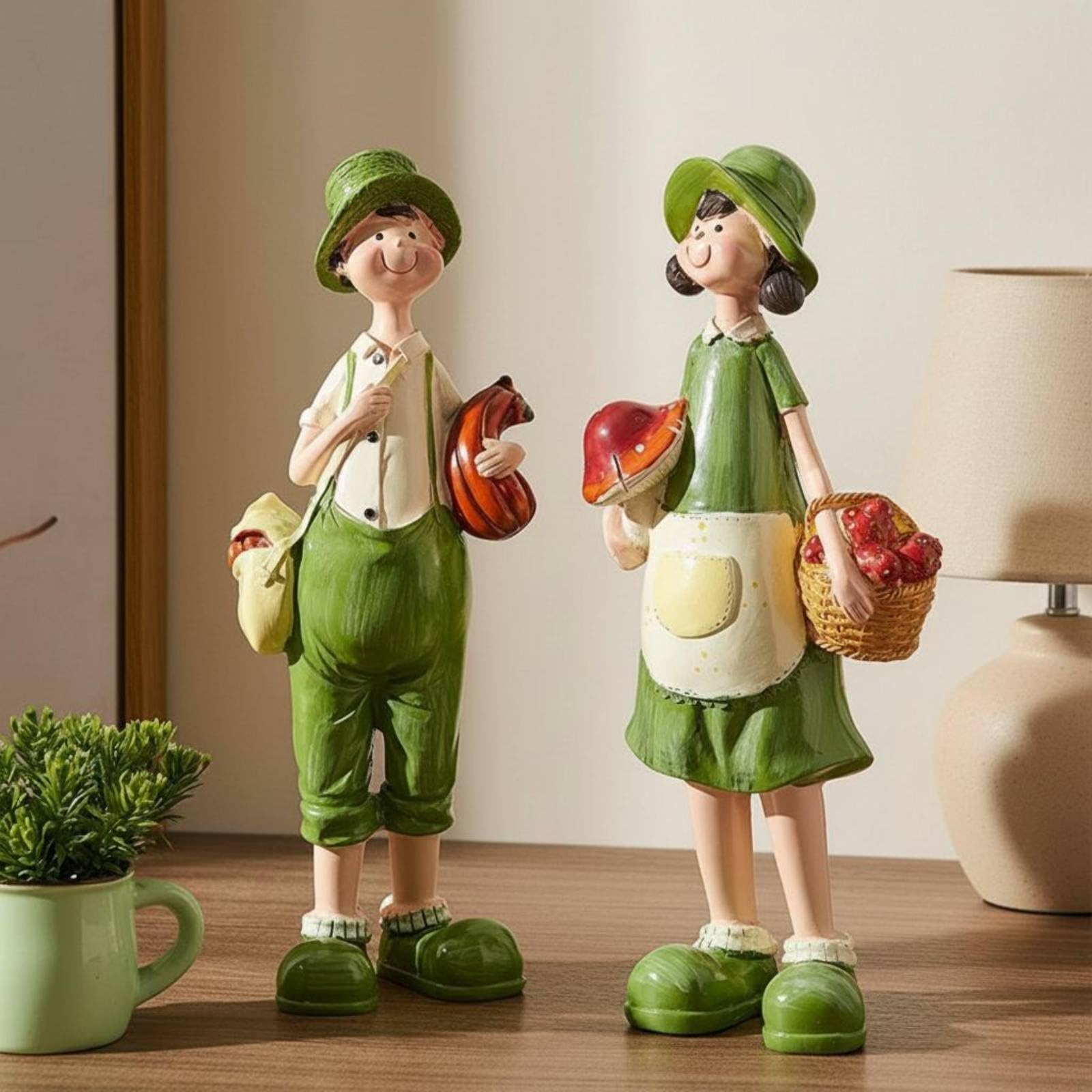 2 Pezzi Statuette Coppia Figurine Statue Coppia Scultura Amanti in Resina Stile Country con Verdi Adatta per Scaffale Camera da Letto Studio Soggiorno Angoli Tranquilli
