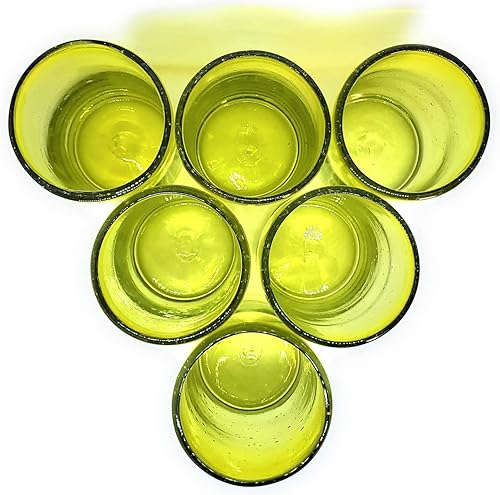 Miniatura 5 de MexHandcraft Juego de 6 vasos de 14 onzas, color amarillo sólido, cristalería mexicana hecha a mano, vidrio reciclado, sin plomo ni toxinas (beber)