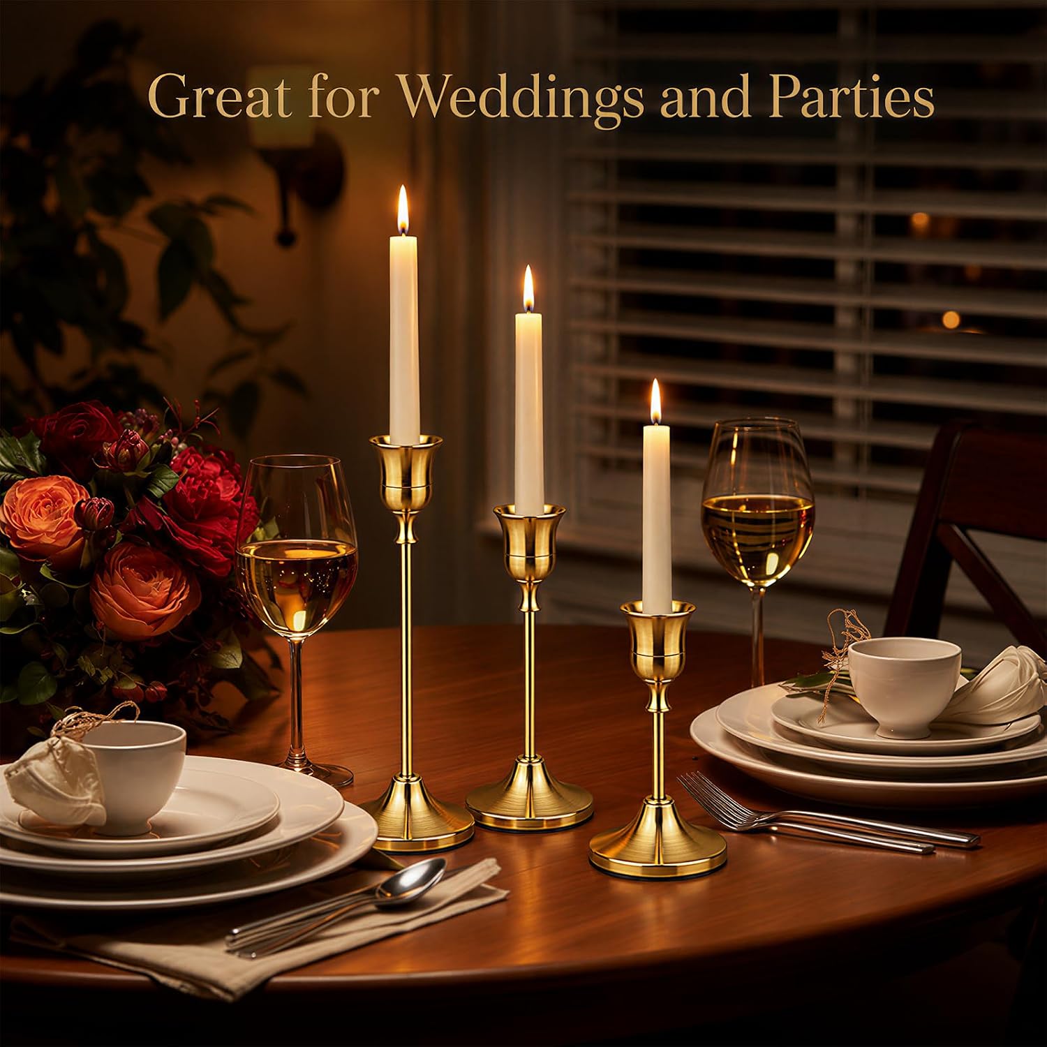 12PCS Gold Taper Candle Holders Set, Brass Candlestick Holders