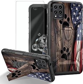 for Revvl 6X Pro 5G Case,for Revvl 6 Pro Phone Case with Screen Protector & Kickstand Dual Layer Structure Protection Shockproof Cover,America Flag Wood Paw