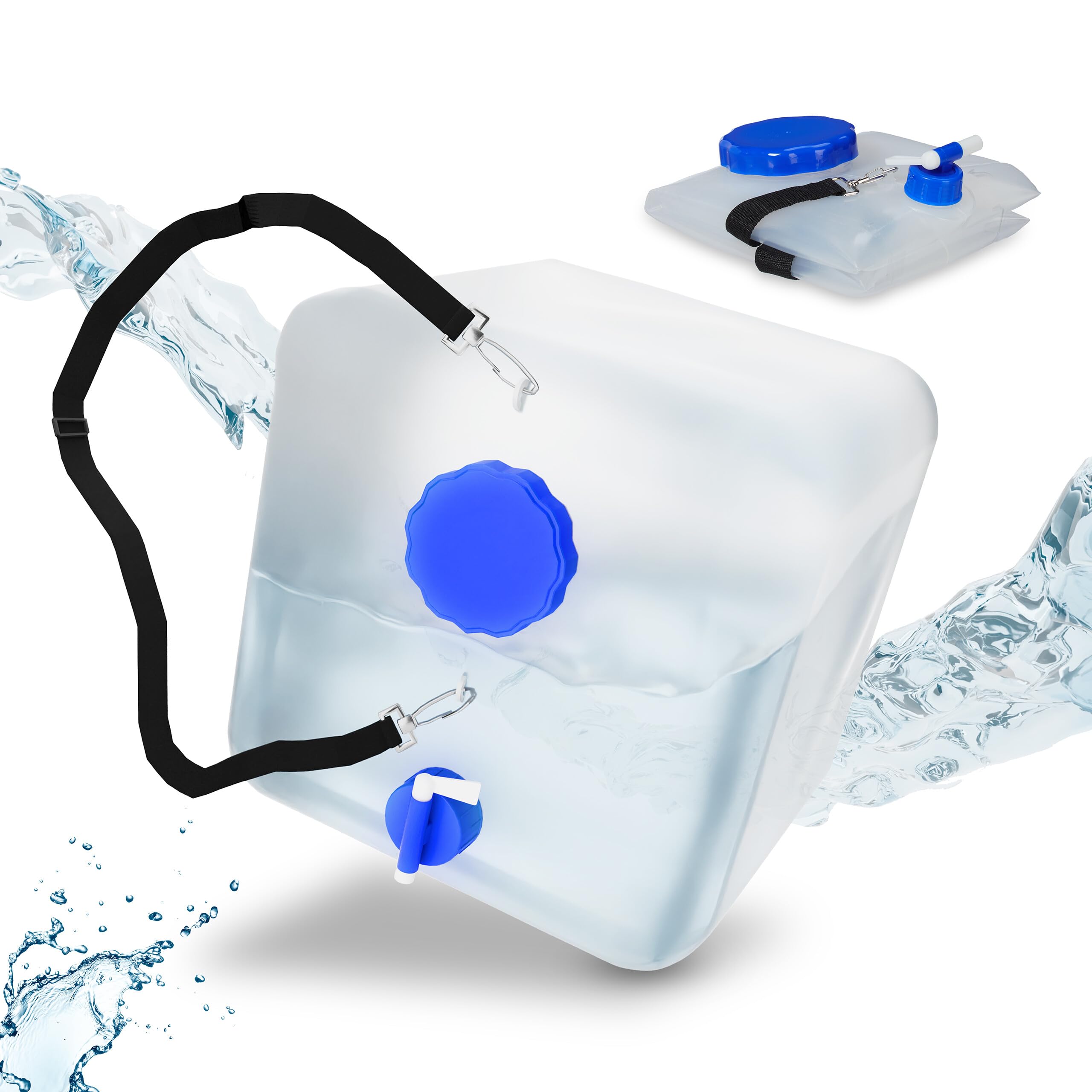 relaxdays Tanica Pieghevole, Set 2X Contenitore Acqua Potabile, Coperchio & Rubinetto,Tracolla,15L,Senza BPA,Trasparente