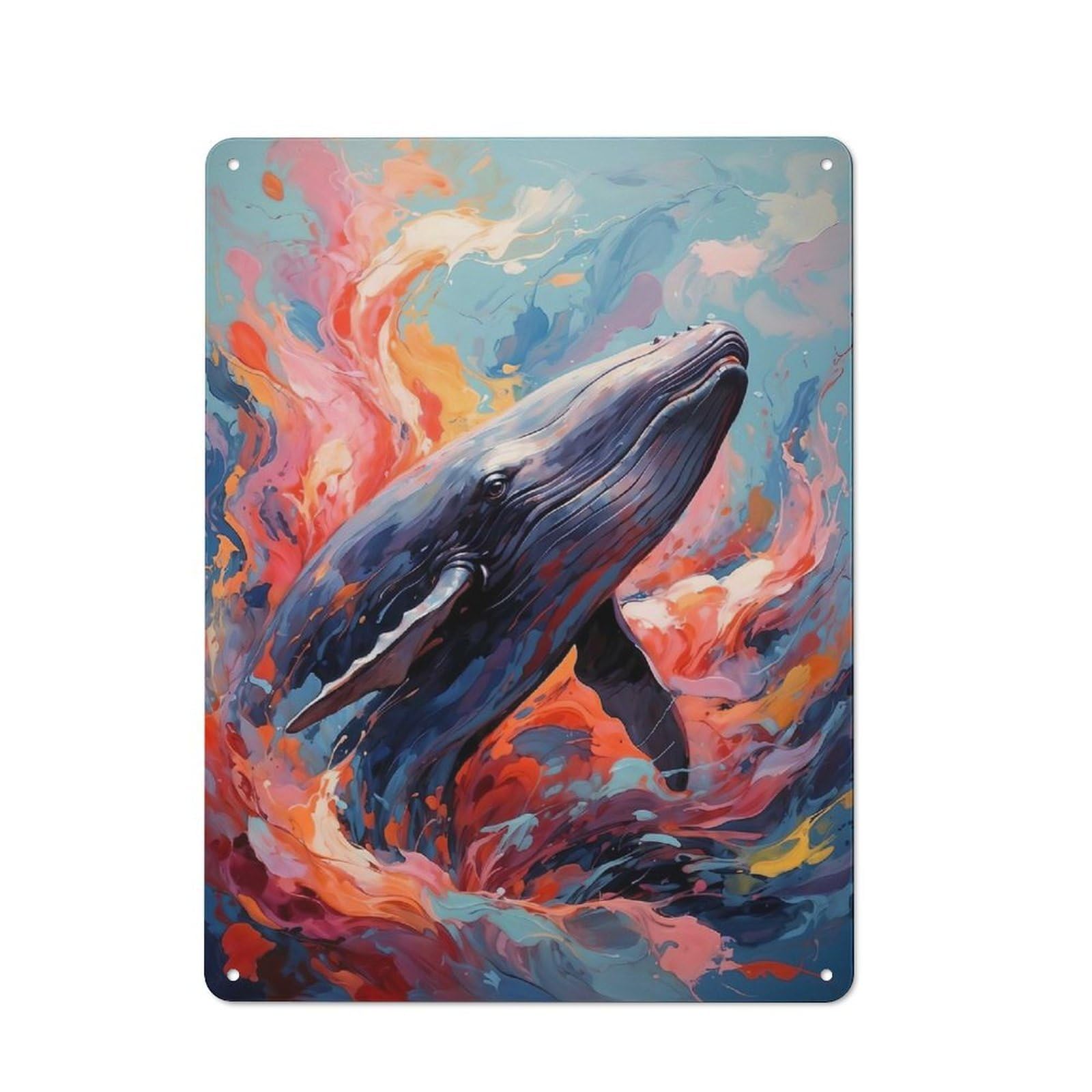 Junmoney Colorful Whale In An Abstract Ocean For Man Cave Or Games Room, Retro Metal Plaque 40X30cm, For Metal Sign Collectors, For Garage And Workshop Walls