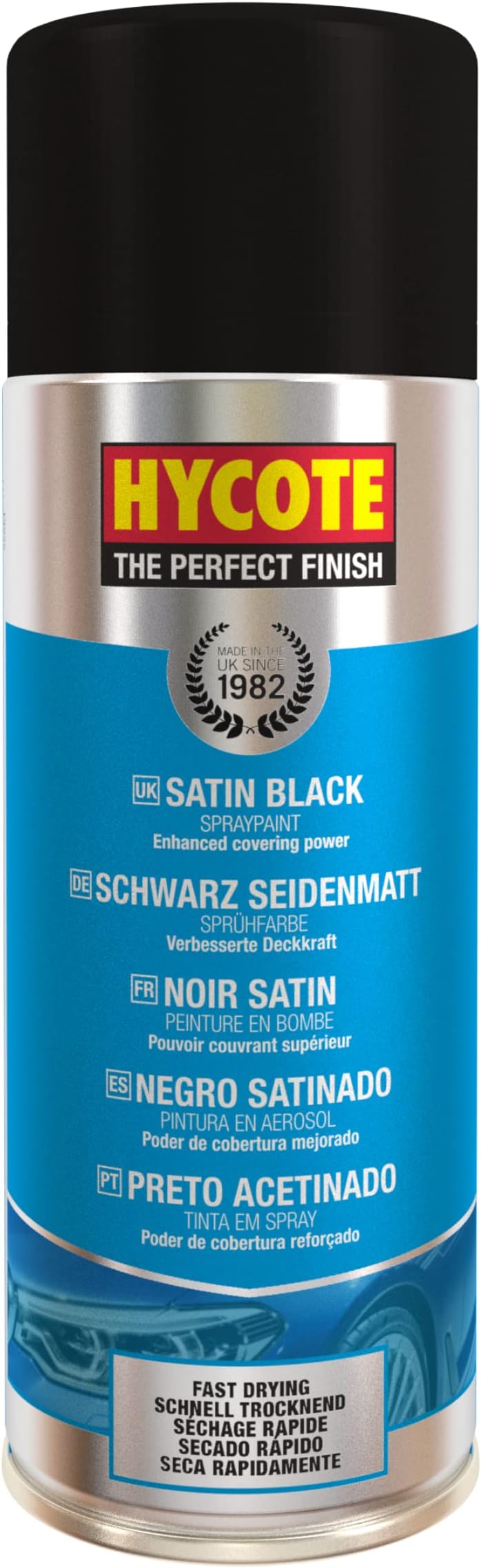 Hycote Fast Drying Aerosol Car Spray Paint, Satin Black, 13.5 Oz