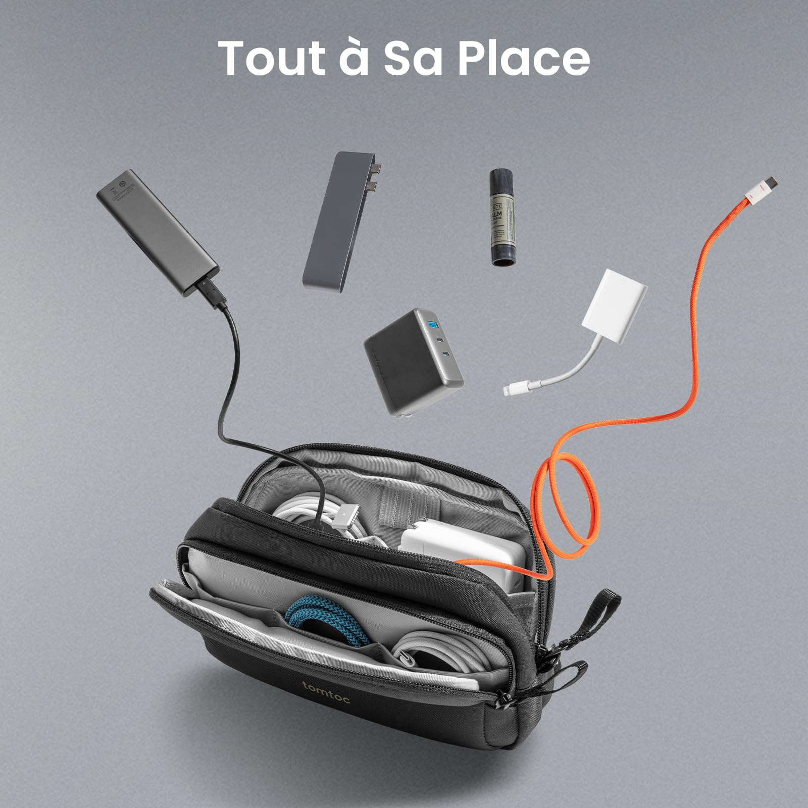 Tomtoc Sac de Rangement Câble, Organisateur de Câbles Portable Tech Pouch pour Accessoires Techniques et Voyage