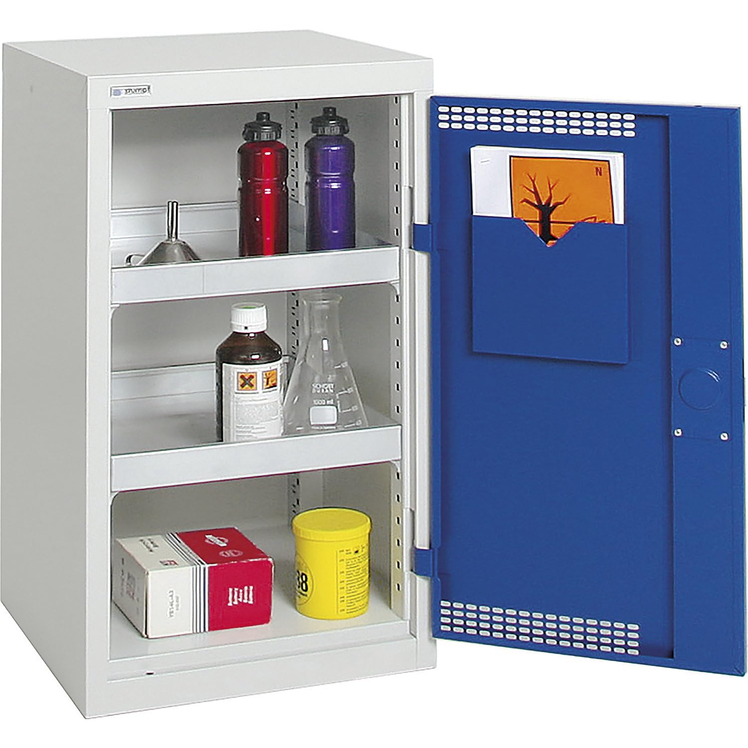 kaiserkraft | Umweltschrank mit Türlochung | HxBxT 900 x 500 x 500 mm | 2 Wannenböden | lichtGrau/Enzianblau