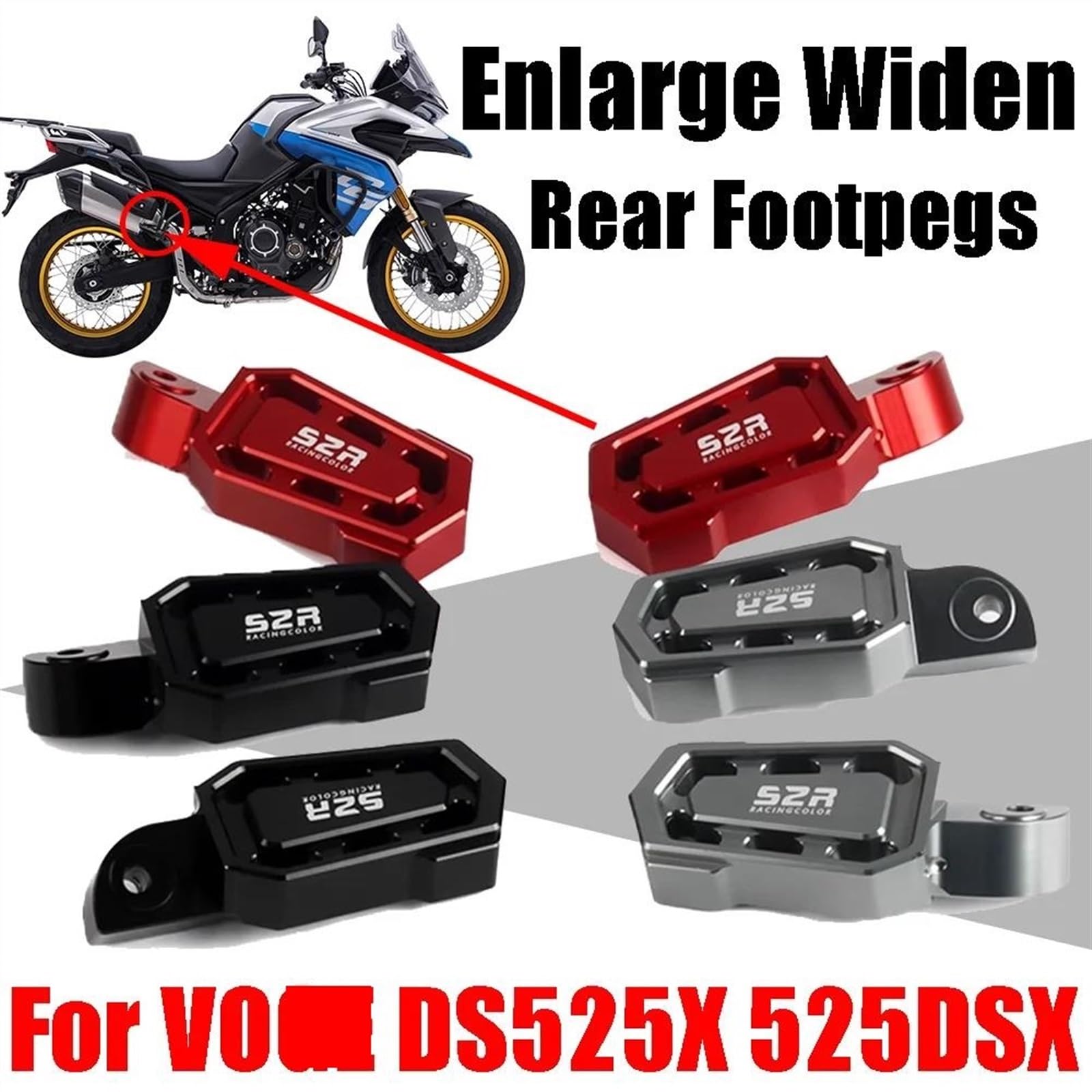 Pedaline Moto Per VOGE DS525X 525DSX DSX525 DSX 525 DSX DS 525X525X Accessori Pedane passeggero Allargare Poggiapiedi posteriore Pedane Resto Pedali(Black)