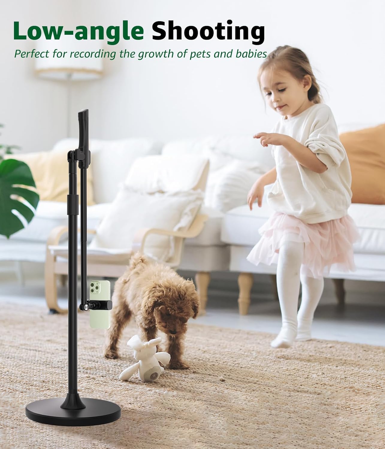 Overhead Phone Mount for Video Recording, Tall Floor Stand with Bluetooth Remote, 360° Extendable Boom Arm Tripod for Live Streaming, Art, Cooking - Fits iPhone 17 16 15 14 13 Android (Not for iPad)