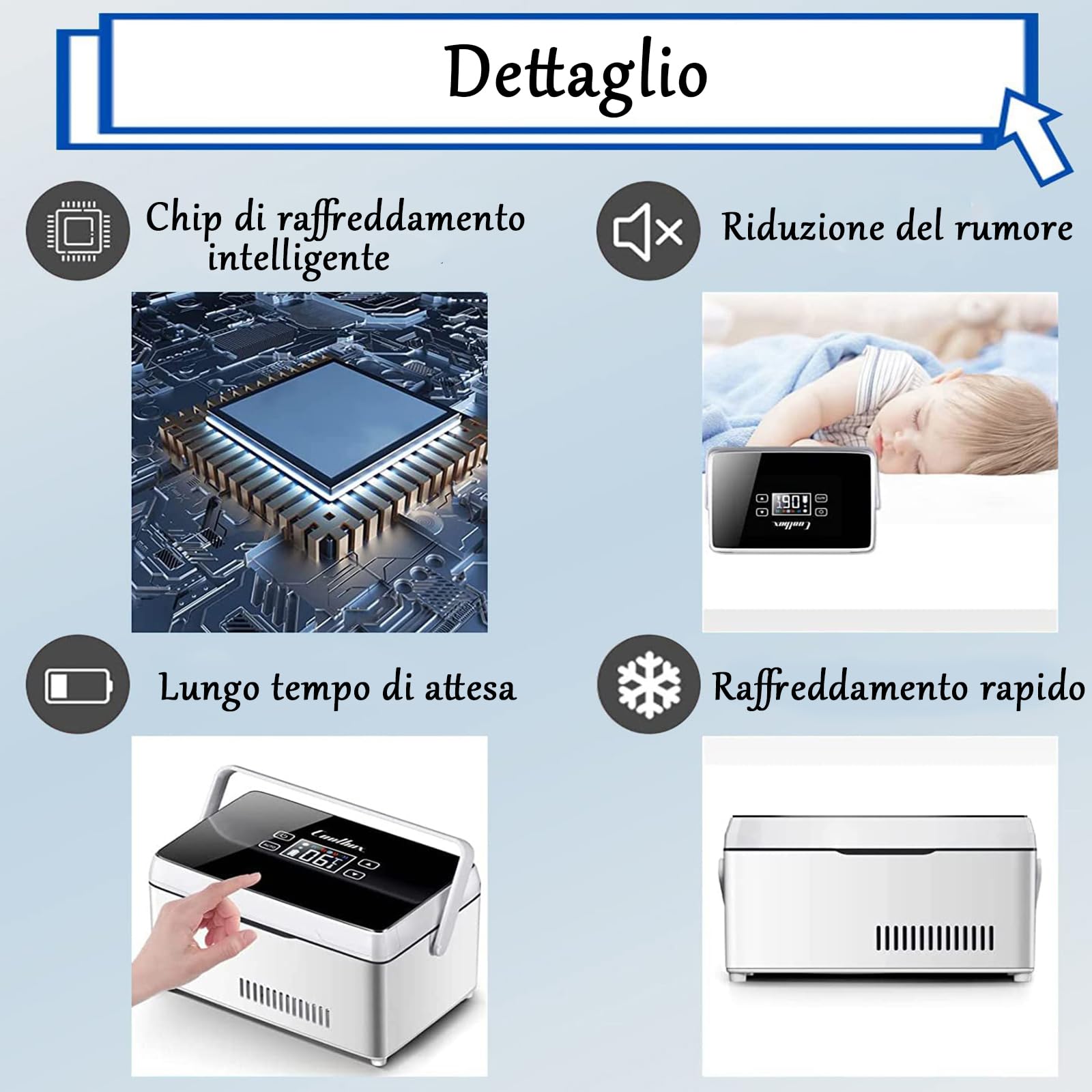 Frigorifero per medicinali, scatola frigo per insulina portatile con 3 batterie, mini termostato ampio spazio di refrigerazione per auto, viaggi, borsa termica per uso medico domestico