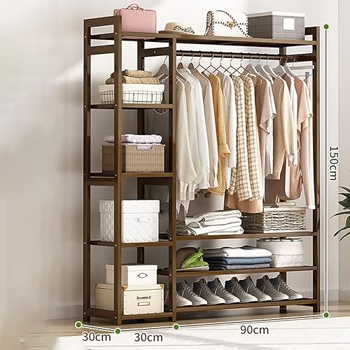 Miniatura 8 de Perchero de bambú para ropa con 3 estantes, organizador de armario, para el hogar y el dormitorio (43.3 x 11.8 x 59.1 in)