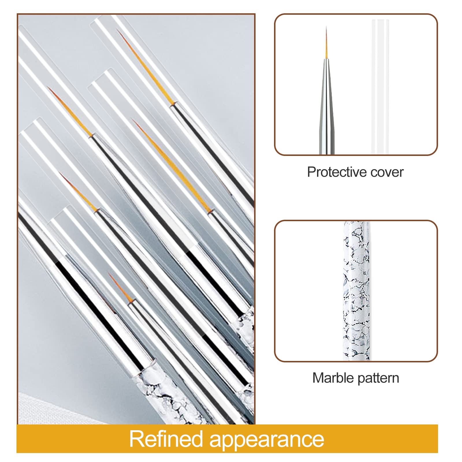 Sularpek Pincel Fino para Uñas, 5 Piezas Pinceles Uñas Gel Profesionales, Pinceles de Uñas de Detalle, Pinceles Nail Art para Casa Bricolaje de Uñas, Pintar y Decoración de Uñas (Blanco)