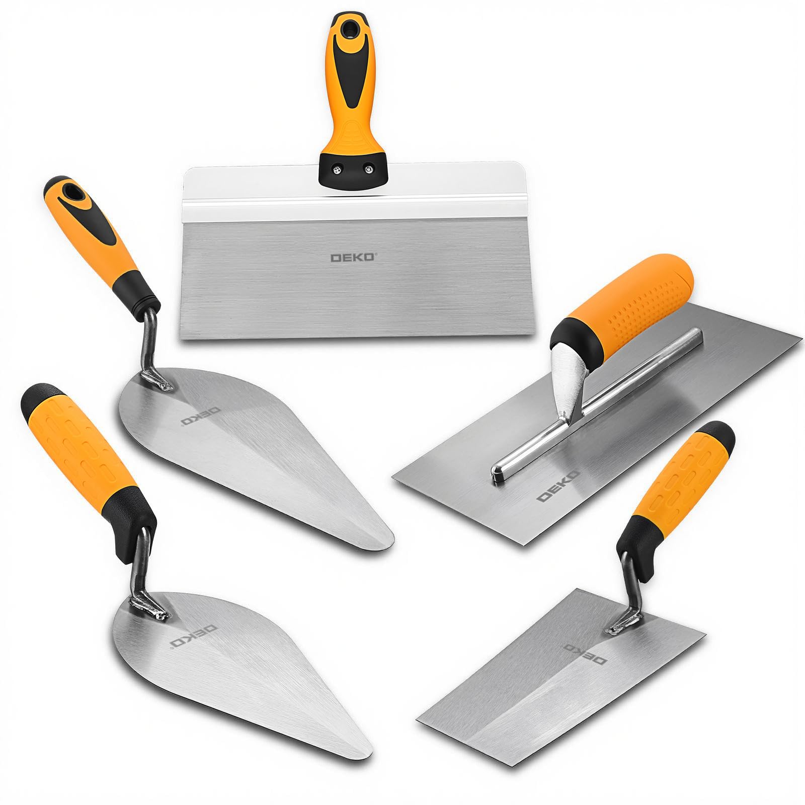 DEKO 5-Piece Trowel Set Bricklaying Tools Kit with Gloves for Builders