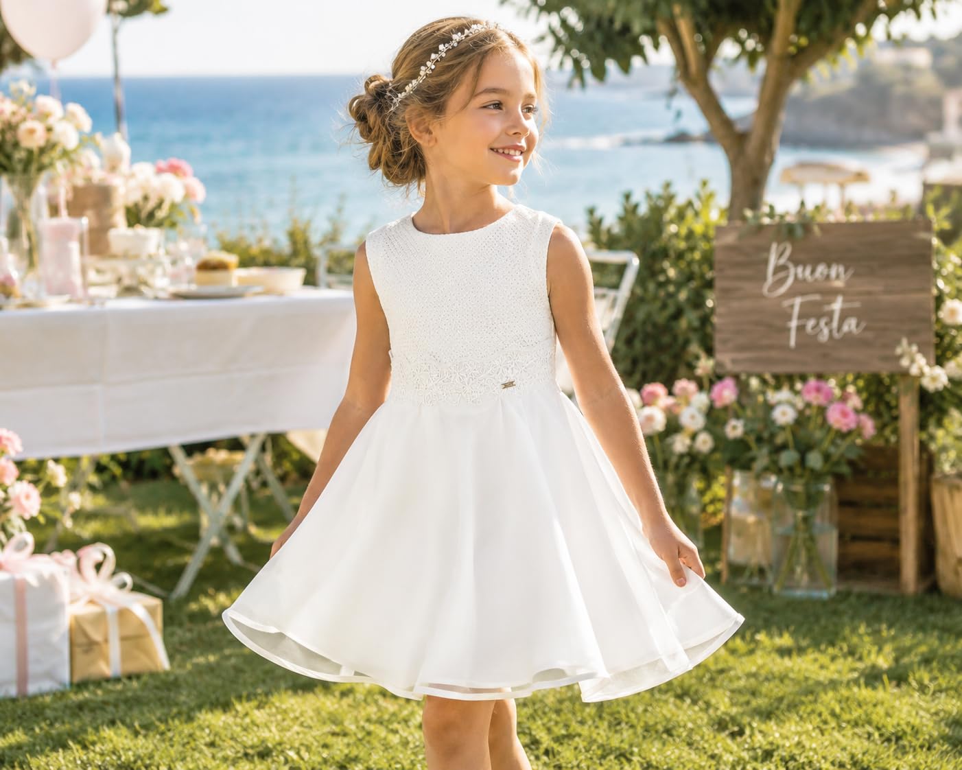 Mayoral Vestito Bambina Elegante Cerimonia, Abito con Gonna in Tulle, per Matrimonio Comunione Battesimo e Occasioni Speciali