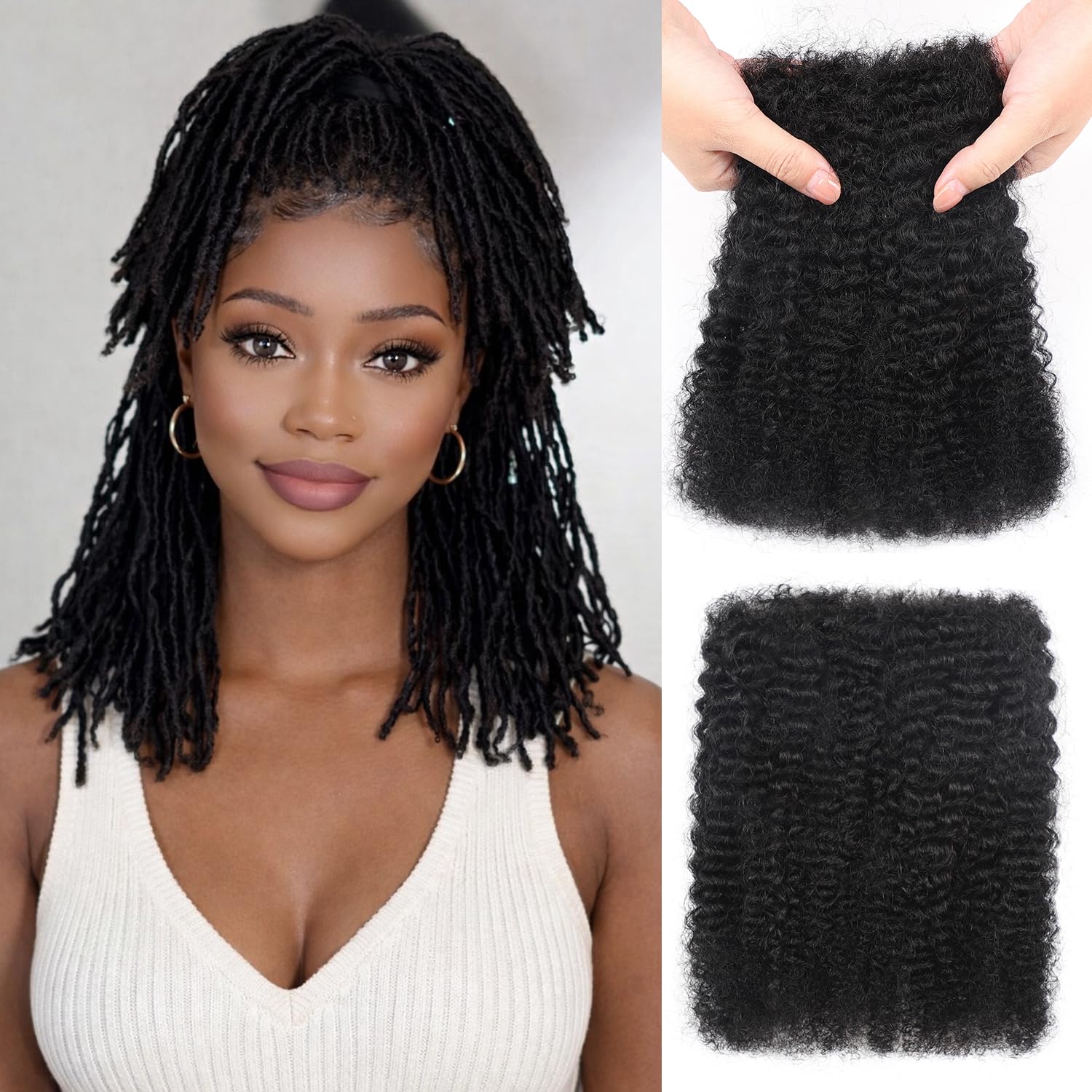BDSL Afro Kinkys Bulk Human Hair for Braiding Afro Kinky-Curly Human Hair Bulk for Mini Twist Afro Kinky Bulk Hair for Dreadlocks Extensions Repair Locs Micro Locs Extension 14Inch(1B,35g/pack)