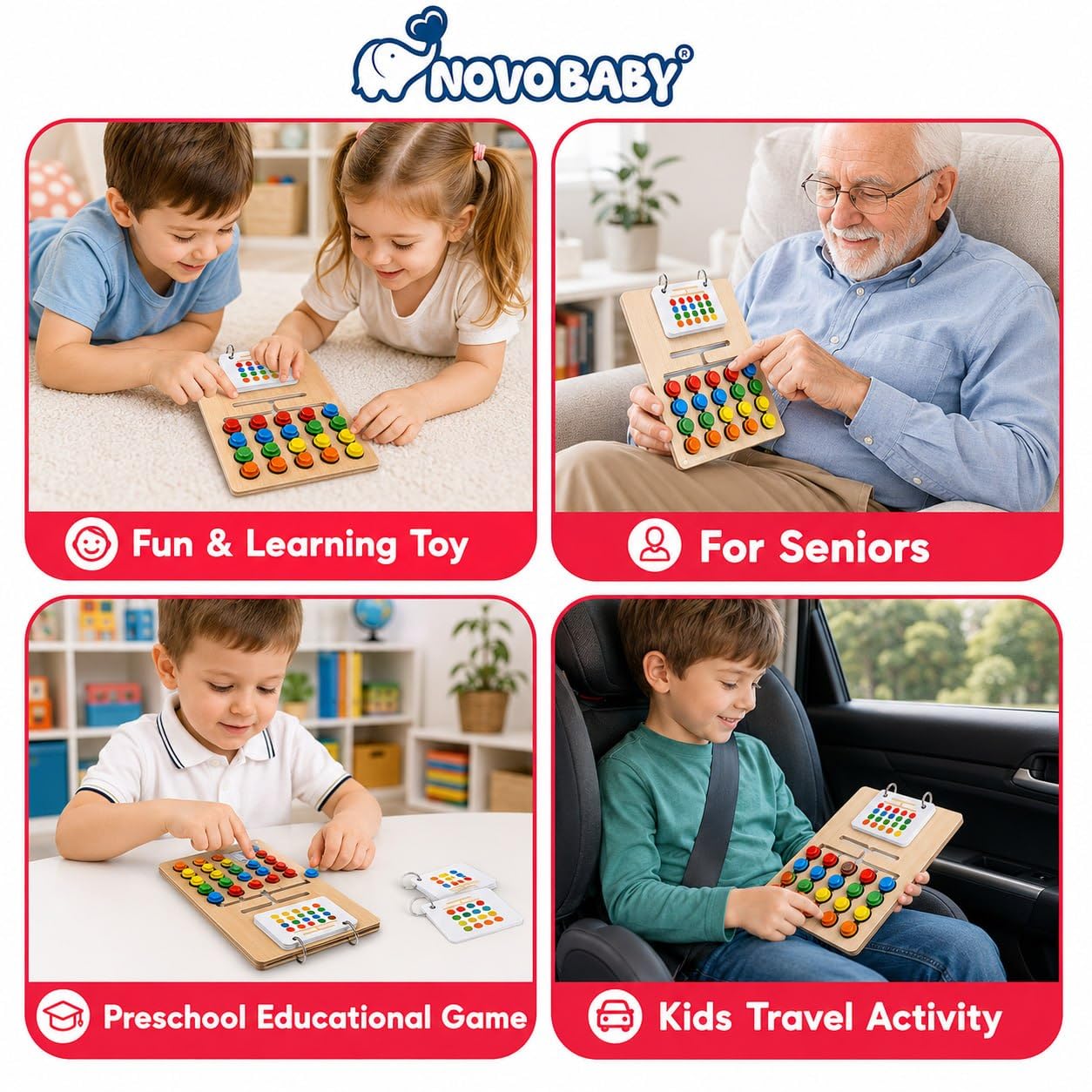 Novo Baby Kids Montessori Slide Puzzle | Color & Pattern Matching Learning Toys for Kids 3-8 Years | Preschool Educational Activity Toy for 3,4,5,6,7,8 | Toys for 6-Year-Old Boy (Modern) 4