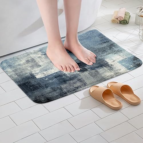 Miniatura 4 de Erosebridal Alfombras de baño azul marino para decoración de ducha, tapete de baño retro teñido anudado, tapete de puerta de vellón de acuarela
