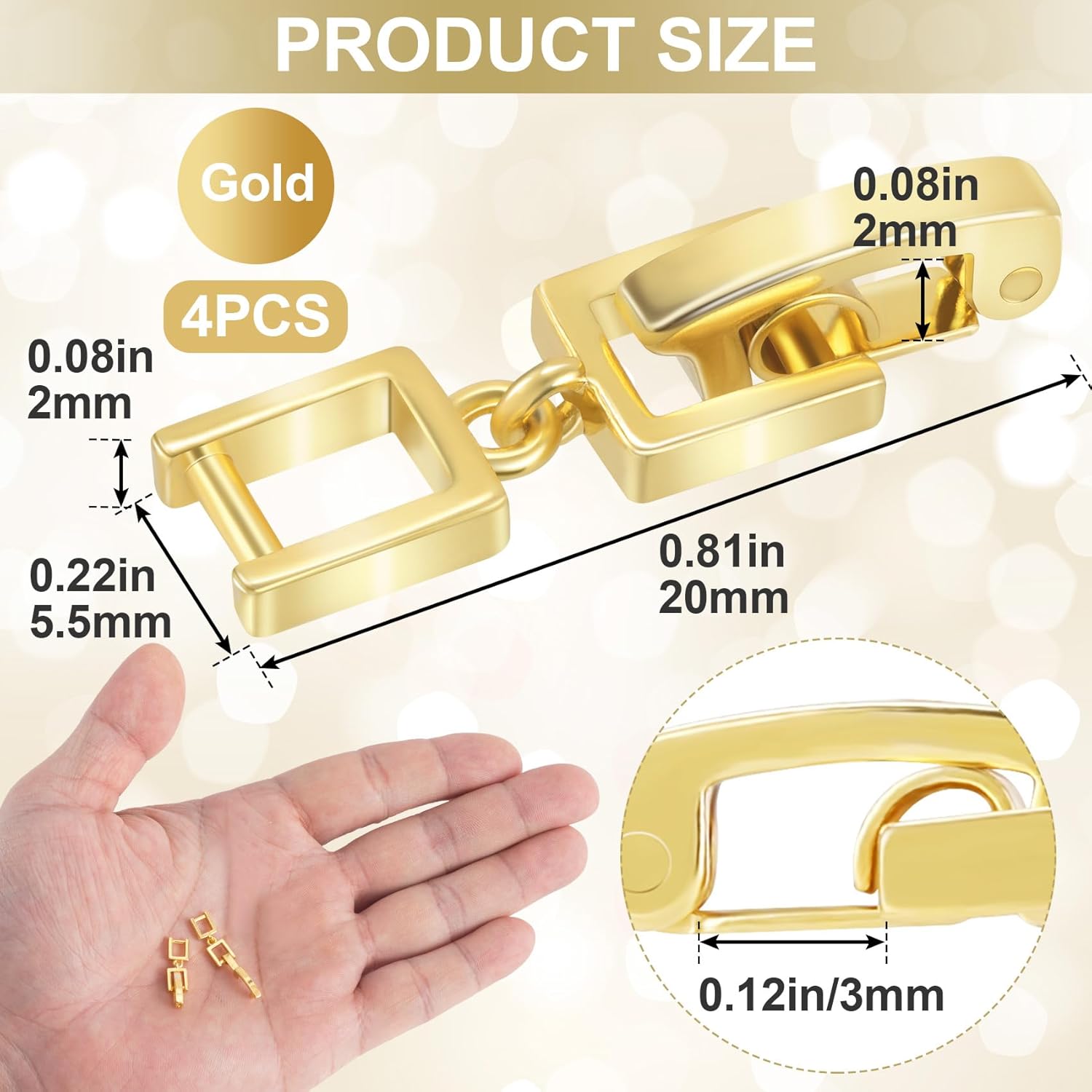 4pcs Necklace Bracelet Extenders, Foldover Watch Band Extension Clasp, Copper Extension Jewelry Clasps for Jewelry Making- Gold - Image 2