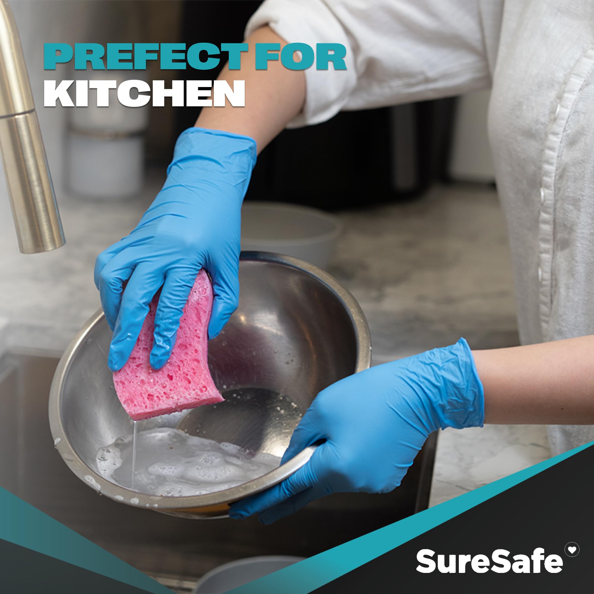 SURESAFE Blue Nitrile Gloves, 3.5 Mil Latex Free Disposable Gloves, Cleaning, Cooking, Kitchen, Working, Mechanics Gloves - 4