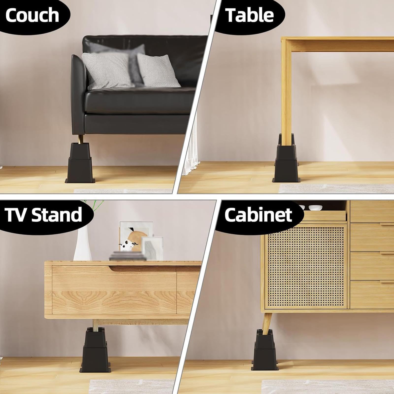 Patas de Cama/elevadores de Sofá para Estructuras de Cama Tipo, Antideslizantes, Ajustables, Redondas, 10 Cm de Alto, para Sofá, 6 Uds., Individual