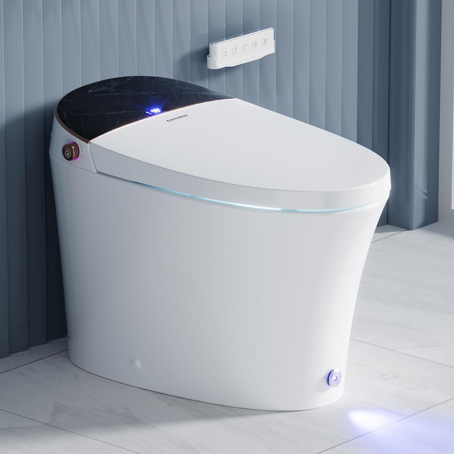 Casta Diva Smart Toilet with Bidet Built in, Auto Open/Close, Foam Shield, 1000g MaP Flush, Heated Seat, Foot Kick & Blackout Flush, Bidet Toilet with Night Light for Bathrooms