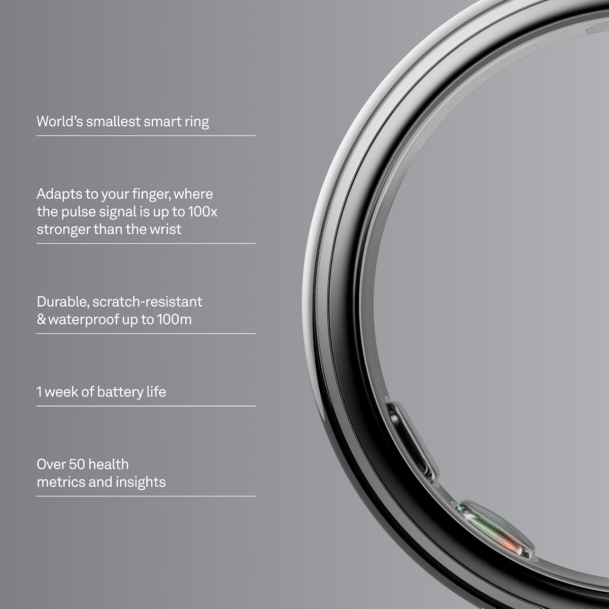 Oura Ring 5 Smart Ring - Silver - Size 8 - Fitness & Sleep Tracker | World’s Smallest Smart Ring, Activity, Women's Health, AI Advisor, 1 Week Battery Life, IP68 Waterproof, Size Before You Buy Ring 8 Silver image 1
