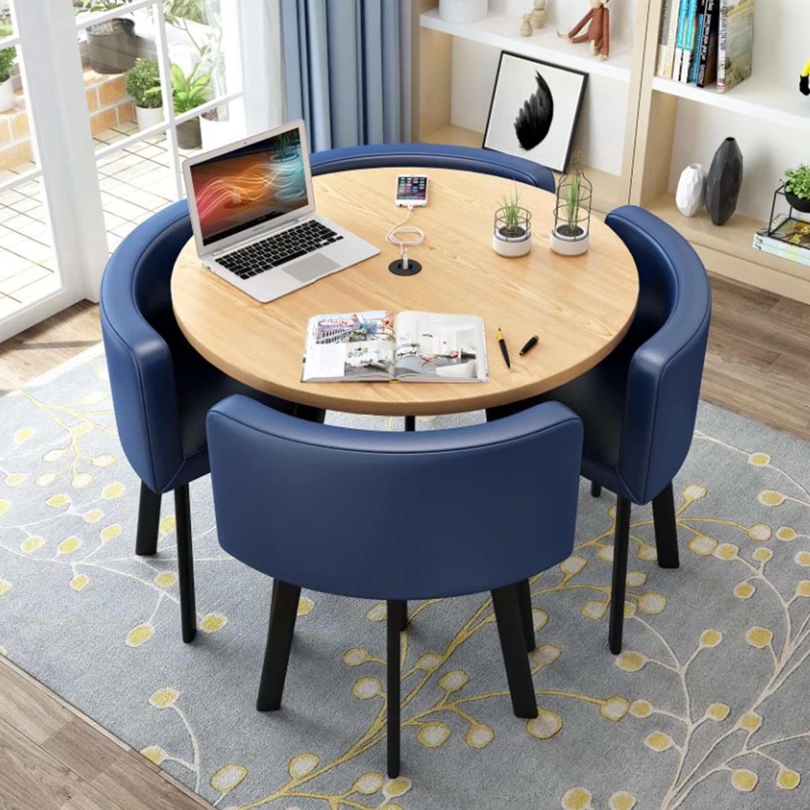 HM&DX Round Dining Table Set with 4 Chair, Small Office Conference Room Tables and Chairs,Modern Leisur Dining Room Furniture for Kitchen Lounge
