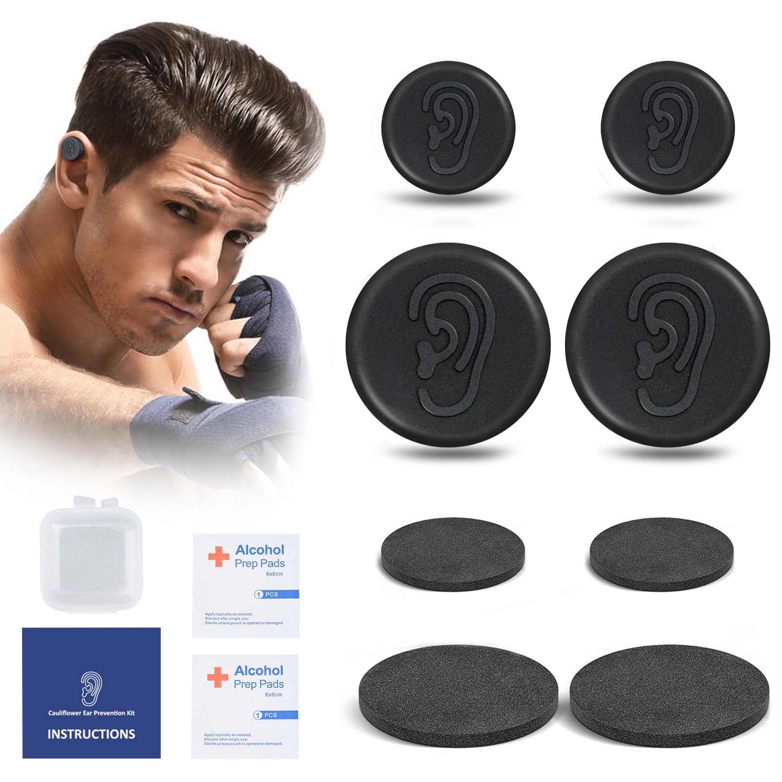 Cauliflower Ear Magnet - Effective Magnets Compression Kit - Prevention & Treatment of Hematomas & Keloid in BJJ, Wrestling, MMA, Grappling, Boxing, Muay Thai, Rugby (Small and Large, Each 1 Pair)