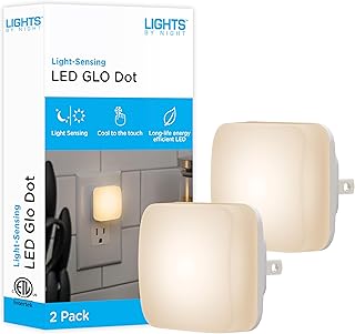 Lights By Night Mini Square LED Night Light, Plug-in, Dusk to Dawn Sensor, Compact, Ambient Lighting, for Kids or Adults, Bedroom, Bathroom, Nursery, Hallway, 2 Pack, 82487