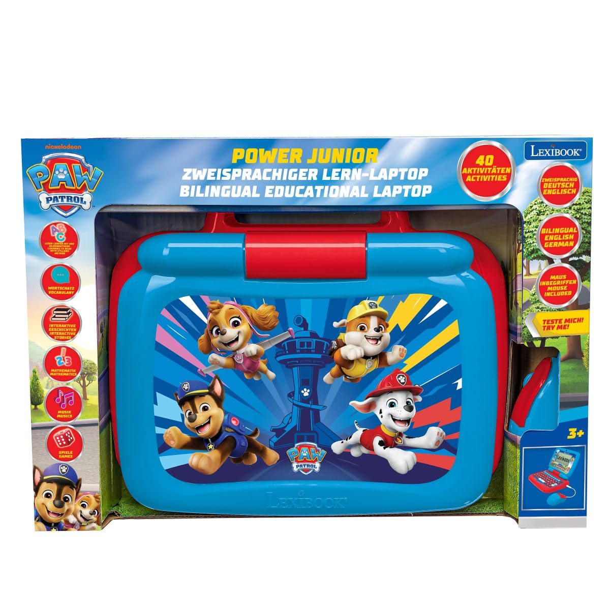 Lexibook, Paw Patrol Bilingual Talking Educational Laptop 40 Attività, Inglese Tedesco, Computer di apprendimento delle lingue, Storie animate, Metodo di lettura, Blu/Rosso, JC398PAi3LXB
