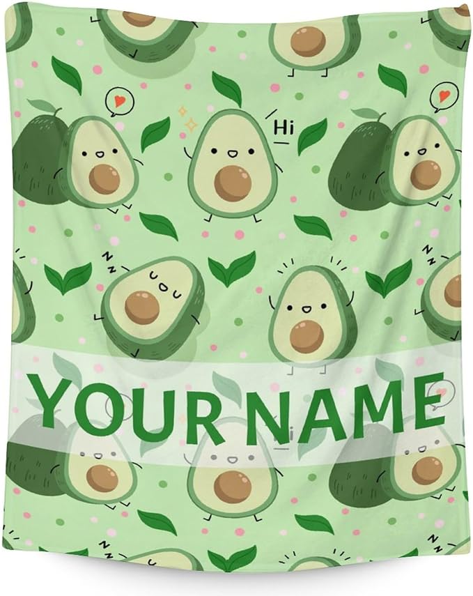 Blanket for Girls - 30"x40" Personalized Cute Avocado Throw Gifts - Green Soft Fuzzy Blankets for Couch & Office