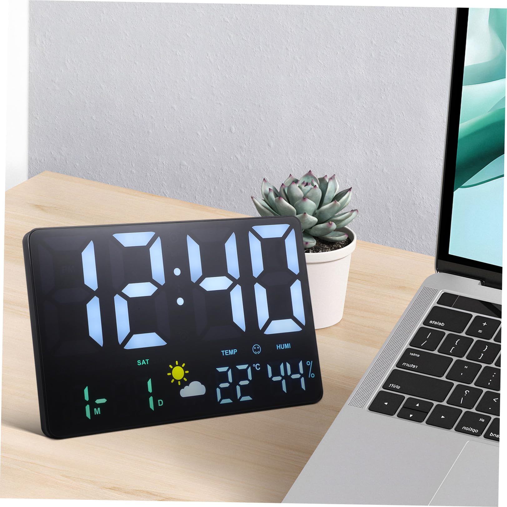 GALPADA Orologio Digitale da Parete LED Nero Grande Display e Allarme | Temperatura Interna, Calendario Integrato, Plastico per Ufficio e Soggiorno