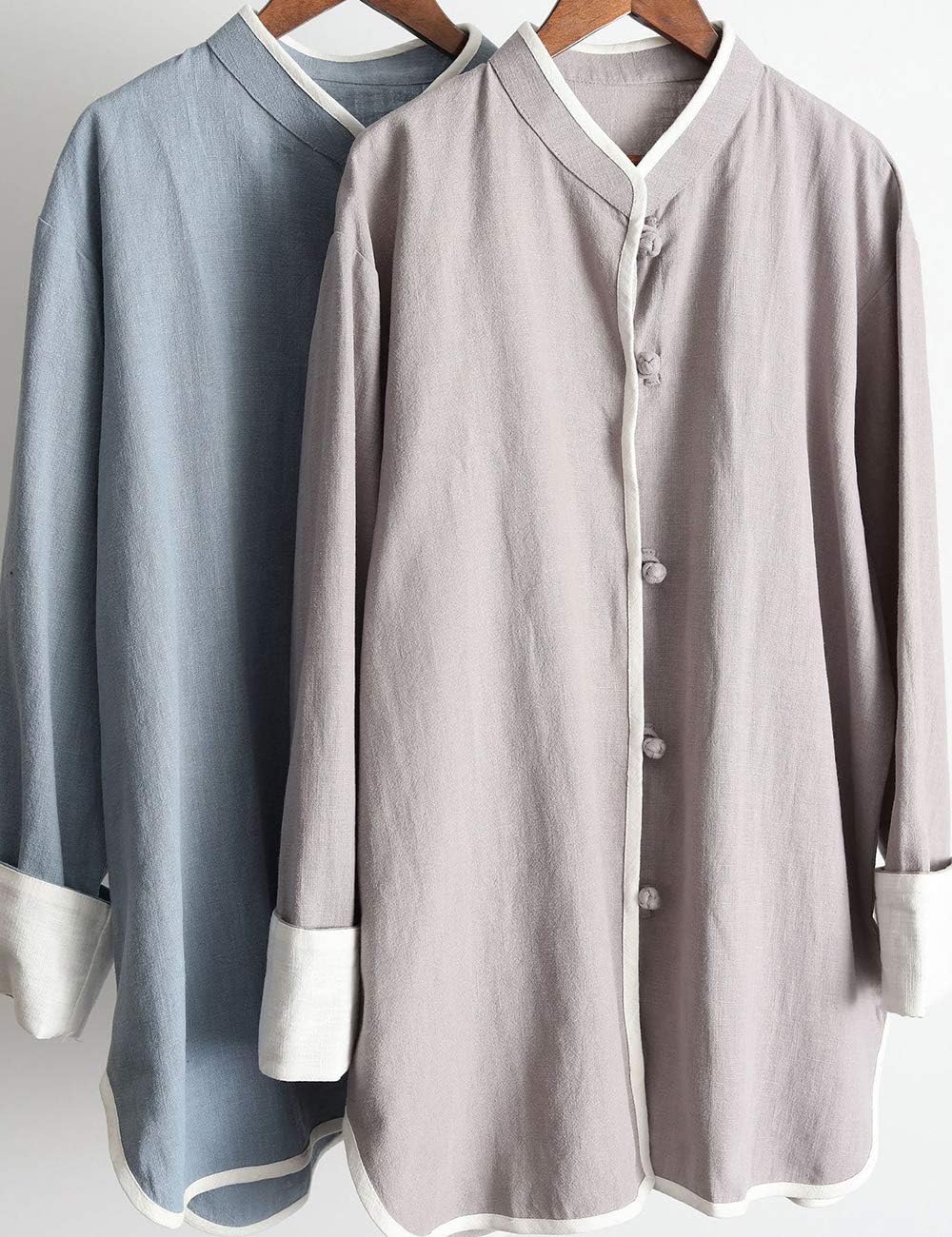 LZJN Men's Spring Lightweight Kung fu Tang Suit Coat Chinese Traditional Frog Button Linen Shirts