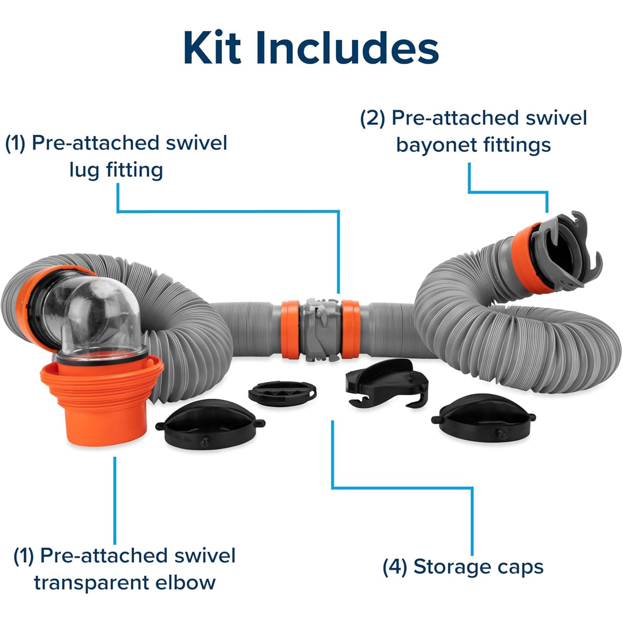 Camco Rhino X - Kit de manguera de alcantarillado para caravana/caravana, (2) mangueras sépticas resistentes de 10 pies - Diseñado para mantener la forma y permanecer en su lugar - Incluye adaptador 4