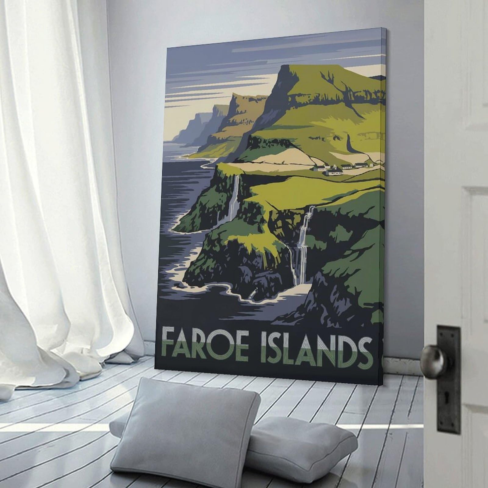 Junmoney Canvas Art Print Faroe Islands Travel, 16x24inch(40x60cm), for Gallery Wall Decor And Room Displays, Wall Decor Suited to Curated Displays